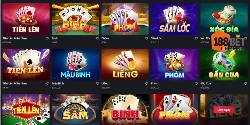 Sân chơi Game bài 188Bet sôi động, cực kịch tính với bàn chơi hấp dẫn.